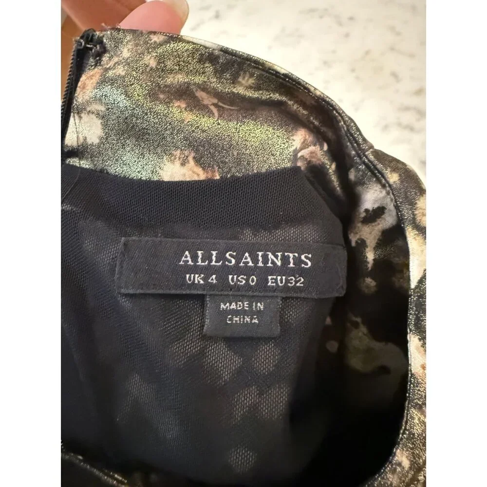 NEW AllSaints Lilliana Kettu Mini Dress Metallic Print Gold Size US 0 $275 [jb]